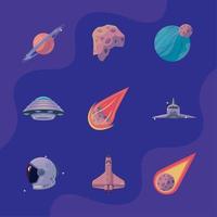 nine outer space icons vector