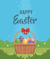 happy easter basket with eggs vector