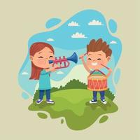 little kids couple in landscape vector