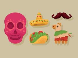 five mexican culture icons vector