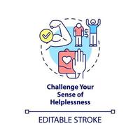 Challenge your sense of helplessness concept icon. Self help with PTSD abstract idea thin line illustration. Isolated outline drawing. Editable stroke. vector