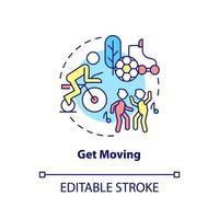 Get moving concept icon. Sport and activities for wellness. Self help with PTSD abstract idea thin line illustration. Isolated outline drawing. Editable stroke. vector