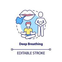 Deep breathing concept icon. Right way to breathe for relax. PSTD coping strategy abstract idea thin line illustration. Isolated outline drawing. Editable stroke. vector