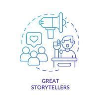 Great storytellers blue gradient concept icon. Oratory skills. Charismatic people characteristic abstract idea thin line illustration. Isolated outline drawing. vector