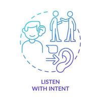 Listen with intent blue gradient concept icon. Focus on conversation. Active listening. Step to charisma abstract idea thin line illustration. Isolated outline drawing. vector