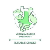 Veganism during pregnancy green concept icon. Essential nutrients. Vegan lifestyle abstract idea thin line illustration. Isolated outline drawing. Editable stroke. vector