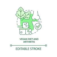 Vegan diet and arthritis green concept icon. Reduce pain. Veganism and illness abstract idea thin line illustration. Isolated outline drawing. Editable stroke. vector
