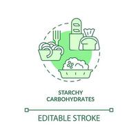 Starchy carbohydrates green concept icon. Product containing carbs. Vegan lifestyle abstract idea thin line illustration. Isolated outline drawing. Editable stroke. vector