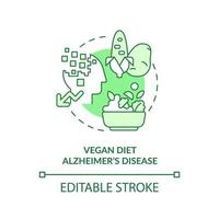 Vegan diet and Alzheimer disease green concept icon. Veganism and illness abstract idea thin line illustration. Isolated outline drawing. Editable stroke. vector