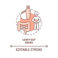 Leaky gut issues red concept icon. Bloating and cramps problem. Side effect abstract idea thin line illustration. Isolated outline drawing. Editable stroke. vector