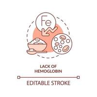 Lack of hemoglobin red concept icon. Iron deficiency risk. Side effect abstract idea thin line illustration. Isolated outline drawing. Editable stroke. vector