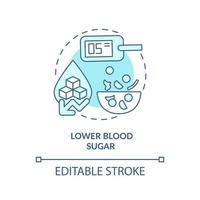 icono de concepto turquesa de azúcar en sangre inferior. prevención de diabetes beneficio de la dieta vegana idea abstracta ilustración de línea delgada. dibujo de contorno aislado. trazo editable. vector