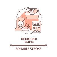 Disordered eating red concept icon. Over fixation and restrictions. Side effect abstract idea thin line illustration. Isolated outline drawing. Editable stroke. vector