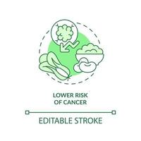 Lower risk of cancer green concept icon. Disease prevention. Benefit of vegan diet abstract idea thin line illustration. Isolated outline drawing. Editable stroke. vector