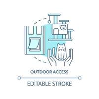 Outdoor access turquoise concept icon. Bringing new cat home tip abstract idea thin line illustration. Natural behavior. Isolated outline drawing. Editable stroke. vector