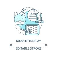 Clean litter tray turquoise concept icon. Keeping indoor cat healthy abstract idea thin line illustration. Sensitivity. Isolated outline drawing. Editable stroke. vector