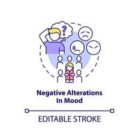 Negative alterations in mood concept icon. Dissociative amnesia. Criteria for PTSD abstract idea thin line illustration. Isolated outline drawing. Editable stroke. vector