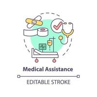 Medical assistance concept icon. Countries providing aid abstract idea thin line illustration. Essential medical treatment. Isolated outline drawing. Editable stroke. vector