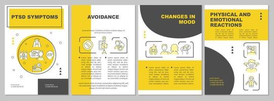 Symptoms of PTSD word concepts yellow banner. Trauma and distress. Infographics with icons on color background. Isolated typography. Vector illustration with text.