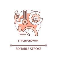 Stifled growth red concept icon. No career development. Sign of toxic workplace abstract idea thin line illustration. Isolated outline drawing. Editable stroke. vector