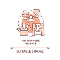 No work life balance red concept icon. Overworking. Sign of toxic workplace abstract idea thin line illustration. Isolated outline drawing. Editable stroke. vector