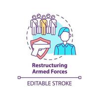 Restructuring armed forces concept icon. Rebuilding nation from war abstract idea thin line illustration. Soldier training. Isolated outline drawing. Editable stroke. vector