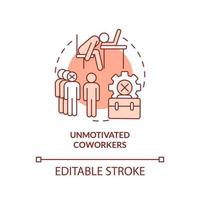 Unmotivated coworkers red concept icon. Lazy colleagues. Sign of toxic workplace abstract idea thin line illustration. Isolated outline drawing. Editable stroke. vector