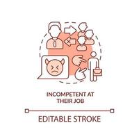 Incompetent at their job red concept icon. Unqualified boss. Toxic leader trait abstract idea thin line illustration. Isolated outline drawing. Editable stroke. vector