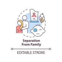 Separation from family concept icon. Armed conflicts effect abstract idea thin line illustration. Childhood experience. Isolated outline drawing. Editable stroke. vector