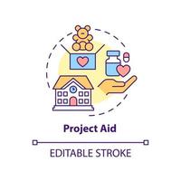 Project aid concept icon. Type of overseas aid abstract idea thin line illustration. Providing building materials. Isolated outline drawing. Editable stroke. vector