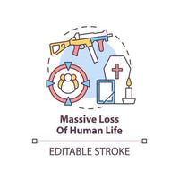 Massive loss of human life concept icon. Armed conflicts effect abstract idea thin line illustration. Military casualties. Isolated outline drawing. Editable stroke. vector