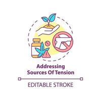 Addressing sources of tension concept icon. Armed conflicts prevention solution abstract idea thin line illustration. Isolated outline drawing. Editable stroke. vector