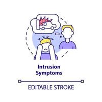 icono de concepto de síntomas de intrusión. pensamientos duros de la experiencia. criterios para la ilustración de línea delgada de idea abstracta de ptsd. dibujo de contorno aislado. trazo editable. vector