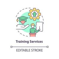 Training services concept icon. Governments may aid abstract idea thin line illustration. Multidisciplinary courses. Isolated outline drawing. Editable stroke. vector