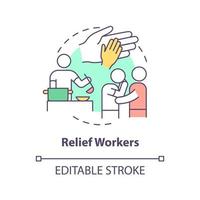 Relief workers concept icon. Government assistance type abstract idea thin line illustration. Disaster relief employees. Isolated outline drawing. Editable stroke. vector