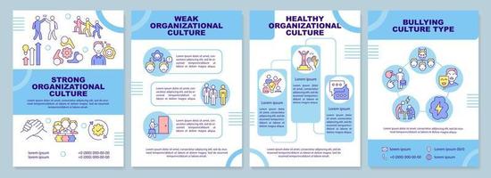 Organizational culture types brochure template. Work environment. Leaflet design with linear icons. 4 vector layouts for presentation, annual reports.