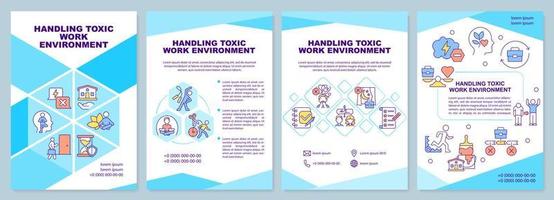 Handling toxic work environment brochure template. Poor relationship. Leaflet design with linear icons. 4 vector layouts for presentation, annual reports.