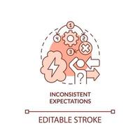 Inconsistent expectations red concept icon. Gaslighting. Toxic leader trait abstract idea thin line illustration. Isolated outline drawing. Editable stroke. vector