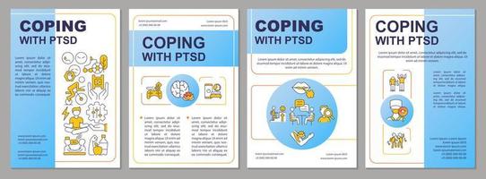 PTSD overcoming word concepts blue banner. Psychotherapy methods. Infographics with icons on color background. Isolated typography. Vector illustration with text.