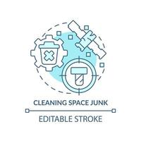 Cleaning space junk turquoise concept icon. Removing trash. Space technology abstract idea thin line illustration. Isolated outline drawing. Editable stroke. vector