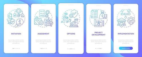 Heritage conservation process blue gradient onboarding mobile app screen. Walkthrough 5 steps graphic instructions pages with linear concepts. UI, UX, GUI template. vector