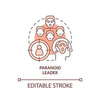 Paranoid leader red concept icon. Suspicious boss. Type of toxic leader abstract idea thin line illustration. Isolated outline drawing. Editable stroke. vector