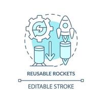 Reusable rockets turquoise concept icon. Spacecraft improvement. Space technology abstract idea thin line illustration. Isolated outline drawing. Editable stroke. vector