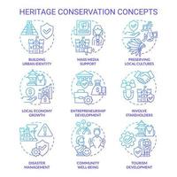 Heritage conservation blue gradient concept icons set. Saving cultural artifacts idea thin line color illustrations. Isolated symbols. Editable stroke. vector