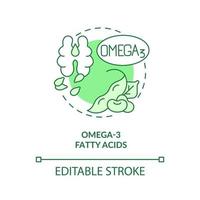 Omega three fatty acids green concept icon. Vegan lifestyle. Source of nutrients abstract idea thin line illustration. Isolated outline drawing. Editable stroke. vector