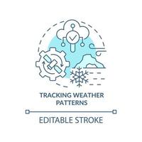 Tracking weather patterns turquoise concept icon. Space technology and climate change abstract idea thin line illustration. Isolated outline drawing. Editable stroke. vector