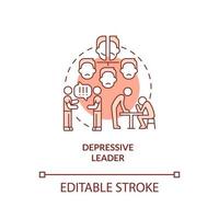 Depressive leader red concept icon. Self doubting boss. Type of toxic leader abstract idea thin line illustration. Isolated outline drawing. Editable stroke. vector