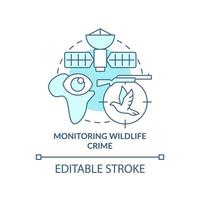 Monitoring wildlife crime turquoise concept icon. Space technology and climate change abstract idea thin line illustration. Isolated outline drawing. Editable stroke. vector