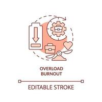 Overload burnout red concept icon. Work hard to achieve success. Type of burnout abstract idea thin line illustration. Isolated outline drawing. Editable stroke. vector