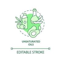 Unsaturated oils green concept icon. Vegetable and seeds fats. Vegan lifestyle tip abstract idea thin line illustration. Isolated outline drawing. Editable stroke. vector